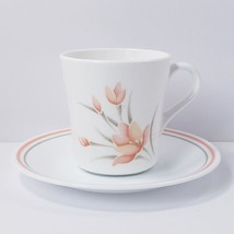 Corelle Corning Peach Floral Cup &amp; Saucer White Peach Green - £15.99 GBP