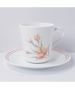 Corelle Corning Peach Floral Cup &amp; Saucer White Peach Green - $20.67