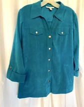 JM Collection Shirt Jacket Shacket Women Size 8 Teal Classic Casual 3/4 ... - £13.90 GBP