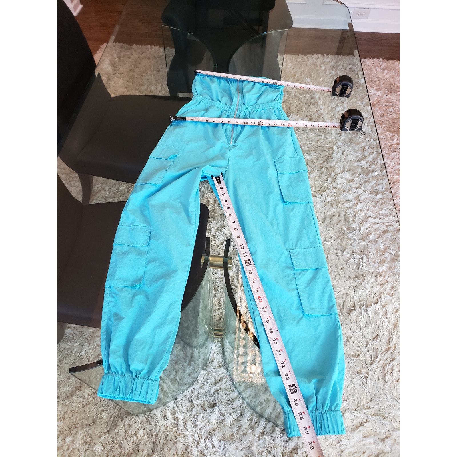 Fashion Nova Jumpsuit Womens S Blue Off Shoulder Pockets Tapered Leg Zip Front Item image 8