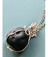 Sterling Silver  20&quot; Chain Necklace with Wire Wrapped Black Lava Stone - $18.02 CAD