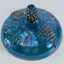 Rare Indiana Harvest Blue Large Canister Glass Lid 5.75&quot; Diameter Grapes... - £85.93 GBP