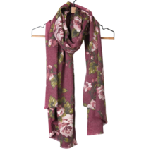 Anyyou Scarf Red Wine Flower Neck Wrap Plus Cashmere Soft Fluffy Feel Shawl - £19.18 GBP