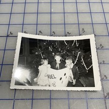 Vintage Photograph Children At Christmas Boy Scout / Cub Scout 1950s B&amp;W - $167.94 MXN