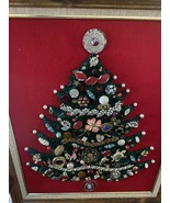 Vintage MCM Framed Costume Jewelry Christmas Tree With Lights - £102.51 GBP