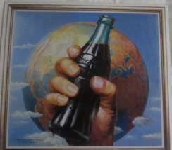 Coca-Cola Retro Tin Sign The World with Hand Holding a bottle of Coke - £8.50 GBP