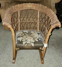 Antique Baby Doll Wicker Rocking Chair Handmade Floral Padding 21&quot; Good Cond - £36.92 GBP