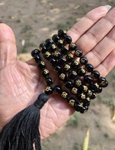 Om Aum Jaap Japa Mala Rosary, 8 mm Black Beads Golden Om, 40 inch  Free ... - £17.80 GBP