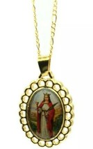 Saint Barbara Santa Barbara Chango Oval Medal Gold Plated Pendant Neckla... - $13.86