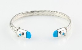 Argento Sterling Cavo Polsino Bracciale W/ Blu Accenti 7 &quot; Lungo 6 MM Wide 29.0 - $205.63