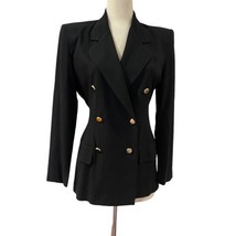 Lois Snyder Dani Max Double Breasted Blazer Gold Chain 6 Black Vintage 80s 90s - £15.48 GBP