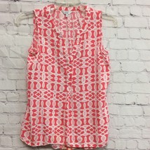 Crown &amp; Ivy Womens Blouse Pink White Geometric Sleeveless Notch Neck S - £12.32 GBP