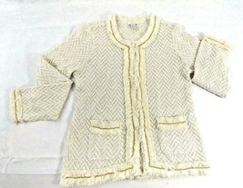 Chicos White Textured Knit Cardigan Jacket Gold Chain Trim Chico Size0 W... - £35.54 GBP