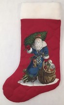 Old World Style Santa Claus Christmas Stocking Quilted Finish Blue Green Coat - $20.00