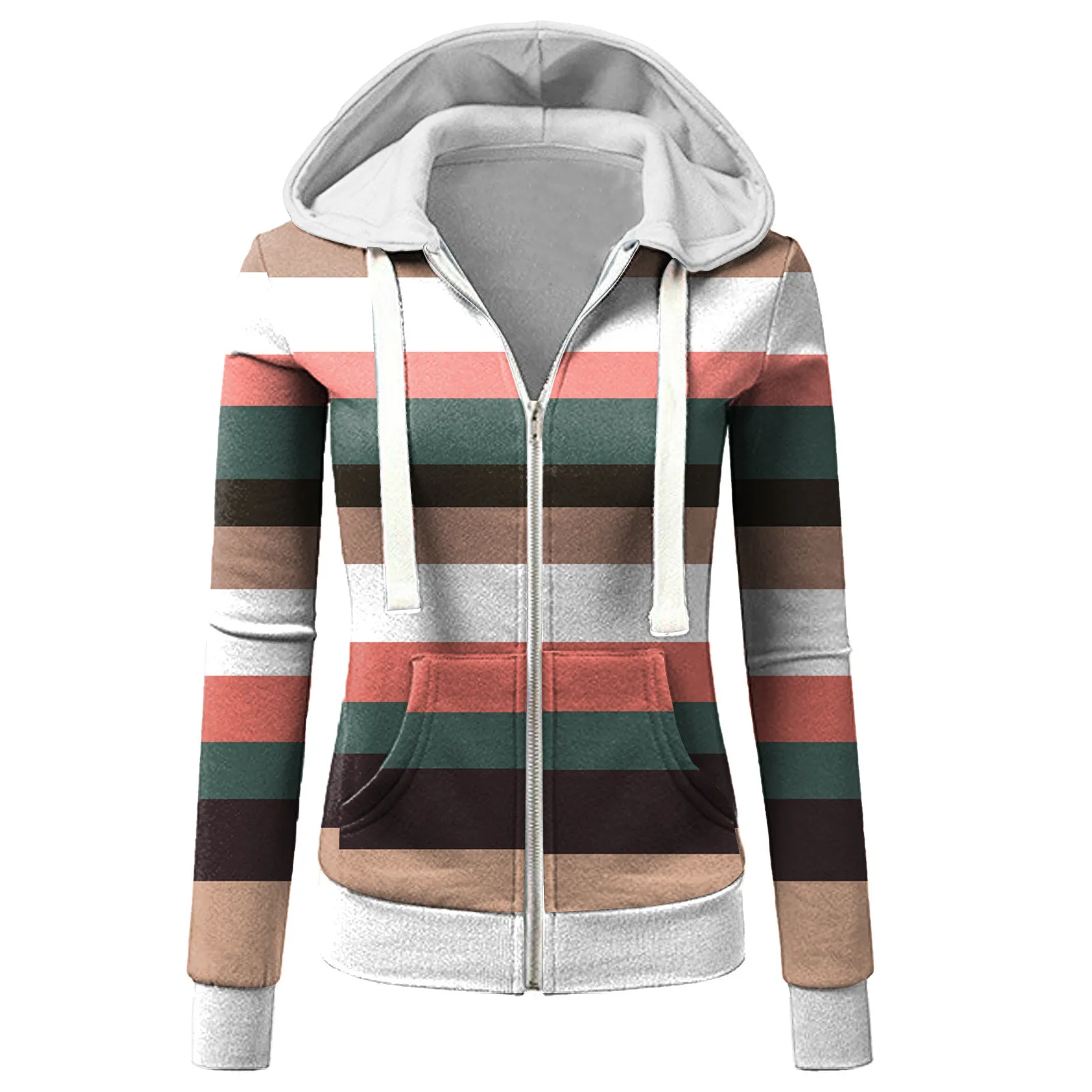 Women&#39;s Colorblock Hooded Sweatshirt Casual Drawstring Slim Fit Long Sle... - £74.73 GBP