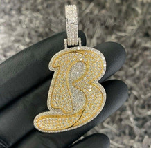 2Ct Round Cut CZ Men&#39;s &quot;B&quot; Initial Letter 2&quot; Pendant 14K Yellow Gold Plated - £135.63 GBP