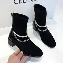 Fashion  Ankle Boot Woman Boots with Chain Short Boots Ladies Zipped Boots Dress - £44.56 GBP