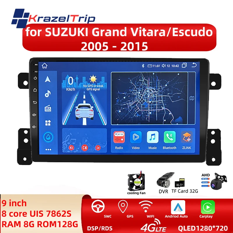 9 Inch 2 Din Multimedia Android with Frame Car Radio for Suzuki Grand Vitara - £98.34 GBP+