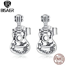 BISAER Fashion 925 Silver Vintage Guitar Earrings Punk Style Stud Earrings For W - £17.39 GBP