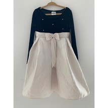 Perfectly Dressed Girls Velvet &amp; Satin Dress W/ Bow Size 5 Black &amp; White - $342.12 MXN