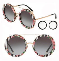 DOLCE &amp; GABBANA PRINT FAMILY Stripe Rose Clip On 2198 Round Sunglasses D... - £337.48 GBP