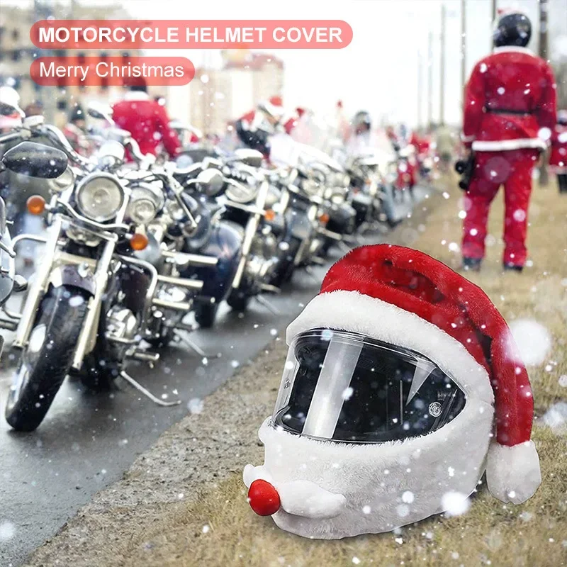 Christmas Motorcycle Helmet Cover - Full Face Safe Hat Santa Claus Racing Cap - £16.24 GBP