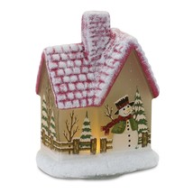 LED House w/Snowman (Set of 2) 7.5&quot;H Glass 2 AAA Batteries, Not Included - £35.70 GBP