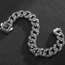 Retro 10 Inches Rose Line Bracelet For Men Black Onyx Inset Stainless Steel Men&#39; - £26.39 GBP