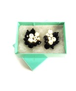 Marvella White &amp; Black Bead Cluster Earrings, Clip-on, Vintage Jewelry, ... - $14.65