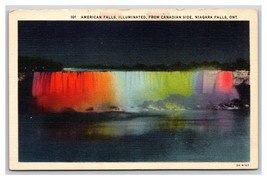 Illuminated American Falls Niagara Falls New York NY UNP Linen Postcard N23 - £1.52 GBP