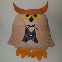 VTG House of Hatten Owl Decorative Pillow Plush 12&quot; Decor Brown Orange - £47.44 GBP