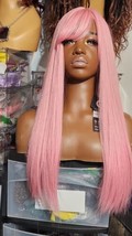 7JHH WIGS Light Pink Wig With Bang Straight Wig For Women Synthetic Neon... - £12.23 GBP
