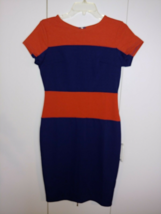 HOMEYEE LADIES SS RED/BLUE FITTED STRETCH DRESS-8-FULL ZIP BACK - £17.43 GBP