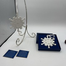 Dillards White Ceramic Snowflake Christmas Tree Holiday Ornament 4” Set Of 2 - £19.73 GBP