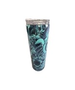 20 oz skinny tumbler Teal Skull Floral Glitter Goth Dia De Los Muertos S... - $19.99