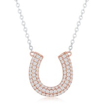 Silver Micro Pave Cubic Zirconia Horseshoe Necklace - Rose Gold Plated - £52.39 GBP