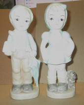 Hand Made/Signed  Brother &amp; Sister / Boy-Girl Going To School Figurines - $176.29 MXN