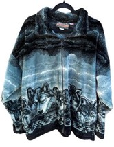 Vintage Cobblestone Canyon Wolf Winter Fleece Sweater Jacket Men&#39;s Size 2XL - £71.22 GBP