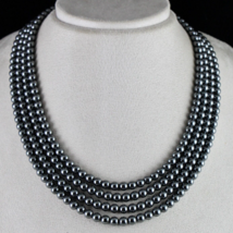 Natural Hematite Beads 4 Line 6mm 902 Ct Round Black Gemstone Fashion Necklace - £159.00 GBP