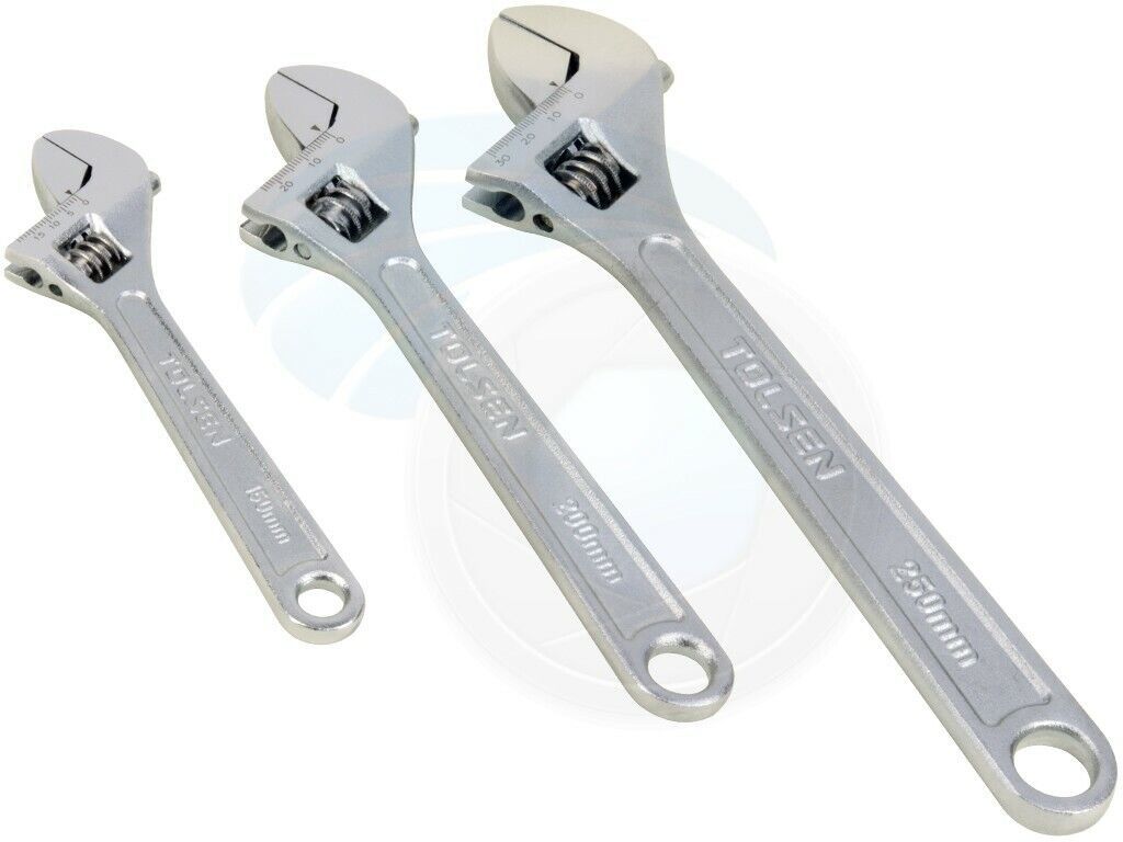 3Pcs Tolsen 6/8/10inch Crescent Adjustable Wrench Set SAE Metric Scale - £18.16 GBP