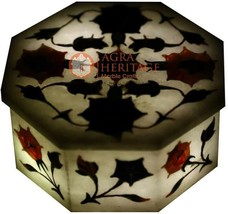 2&quot;x2&quot; Marble Top Jewelry Box Carnelian Precious Inlay Floras Art Hallowe... - $212.06