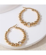 RHINESTONE ENGRAVED GOLDEN BALLS HOOP WOMEN HUGGIE EARRINGS - $11.08 CAD