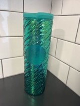 New Starbucks 2022 Green Winter 16 oz Cold Drink Tumbler Textured Swirl With Tag - £11.95 GBP