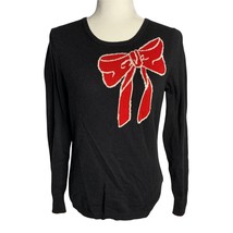 Tommy Hilfiger Knit Bow Sweater M Black Pullover Crewneck Stretch Long Sleeve - £26.15 GBP
