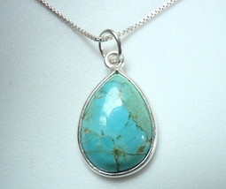Basic Turquoise Teardrop 925 Sterling Silver Pendant - £8.62 GBP