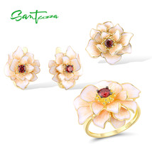 925 Sterling Silver Jewelry Set For Women White Enamel Lotus Flower Pendant Earr - £191.88 GBP