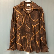 Vintage MONDI Brown Swirl Print 100% Silk Button Down Women’s M Blouse Top 36 - $49.49