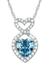 925 Sterling Silver Blue infinity Heart Pendant Necklace December Birthstone - £85.25 GBP