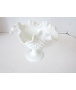 WHITE MILK GLASS PEDESTAL COMPOTE CRIMPED AND RUFFLED RIM 5-5/8&quot; H HOBNA... - $144.83 MXN