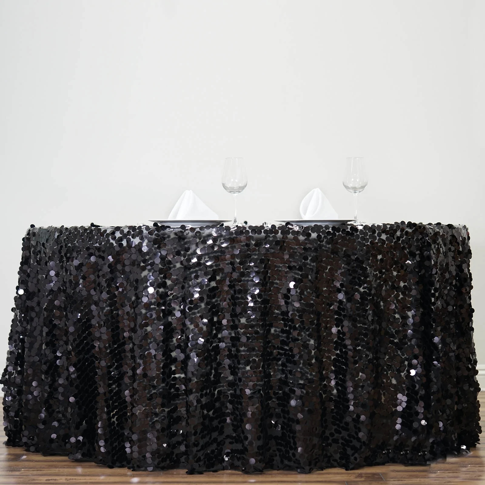 Black - 120&quot; Big Payette Sequin Round Tablecloth For Wedding Banquet Party - $131.18